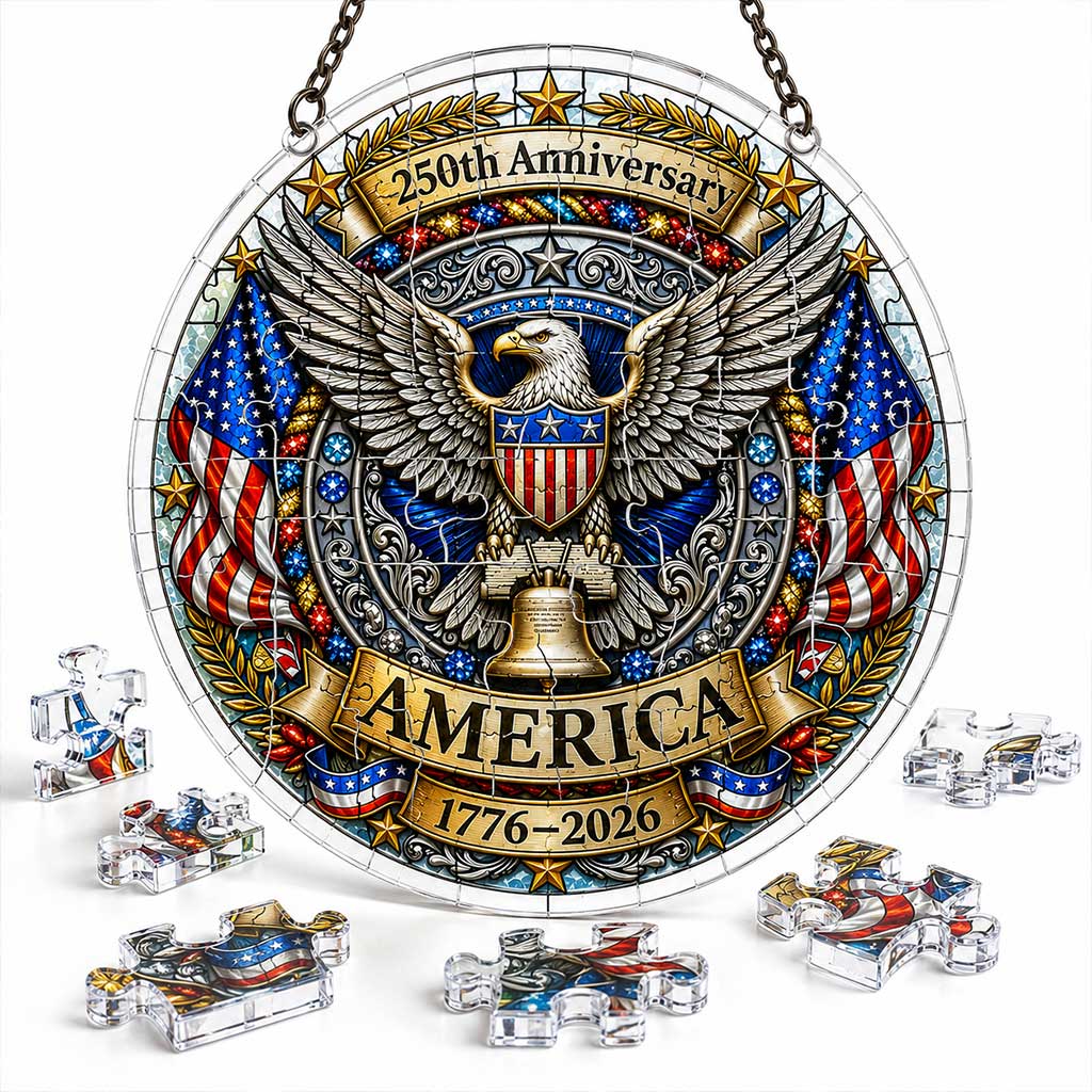 America 250th Anniversary Acrylic Puzzle Hanging Ornament – Patriotic Eagle, Liberty Bell & American Flag Suncatcher Decoration, 1776–2026 Commemorative Gift
