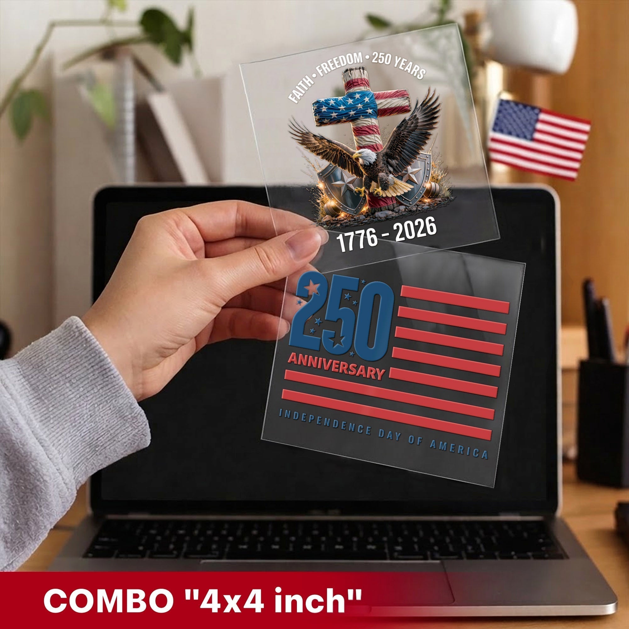 Faith Freedom USA Eagle Cross Decal – 250th Anniversary 1776-2026 Sticker for Car Window