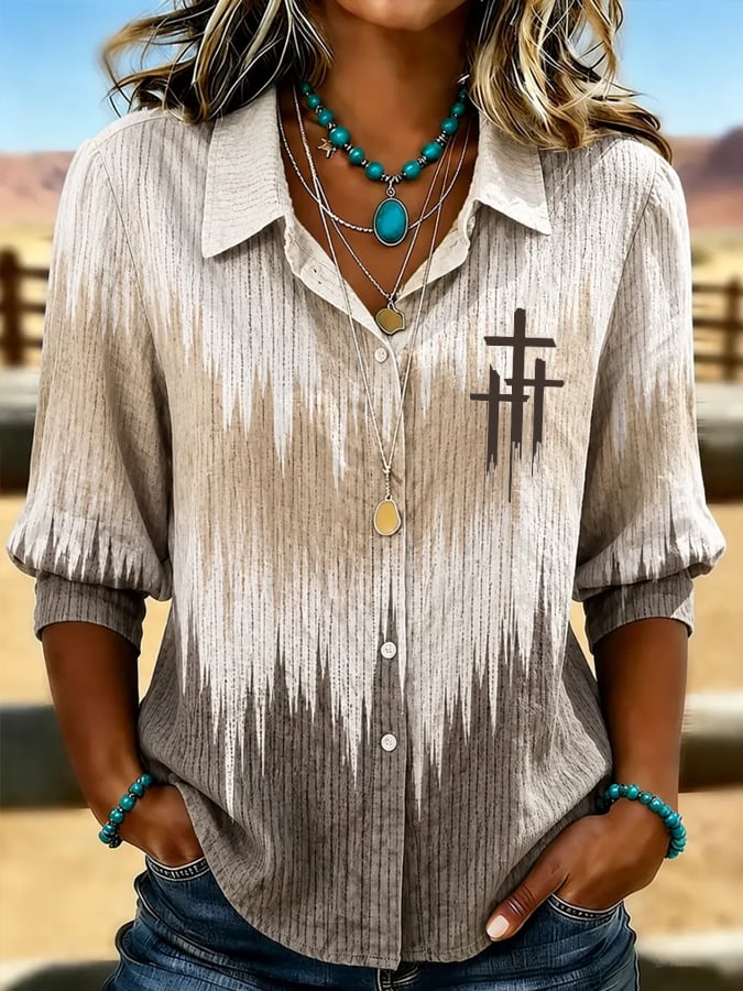 Damen Vintage Western Glaube Kreuz Print Halbarmshirt