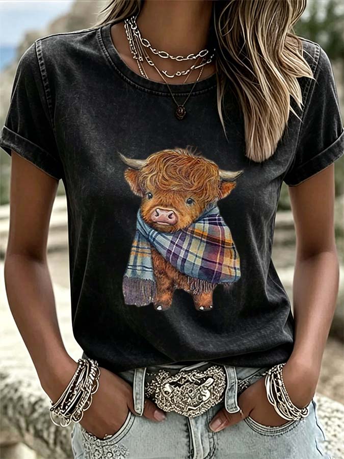 T-shirt imprimé dessin animé occidental pour femme