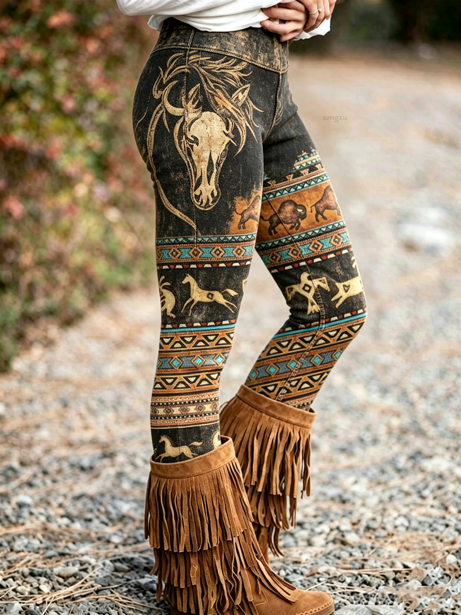 Leggings für Damen im Western-Stil mit Kreuz-Print