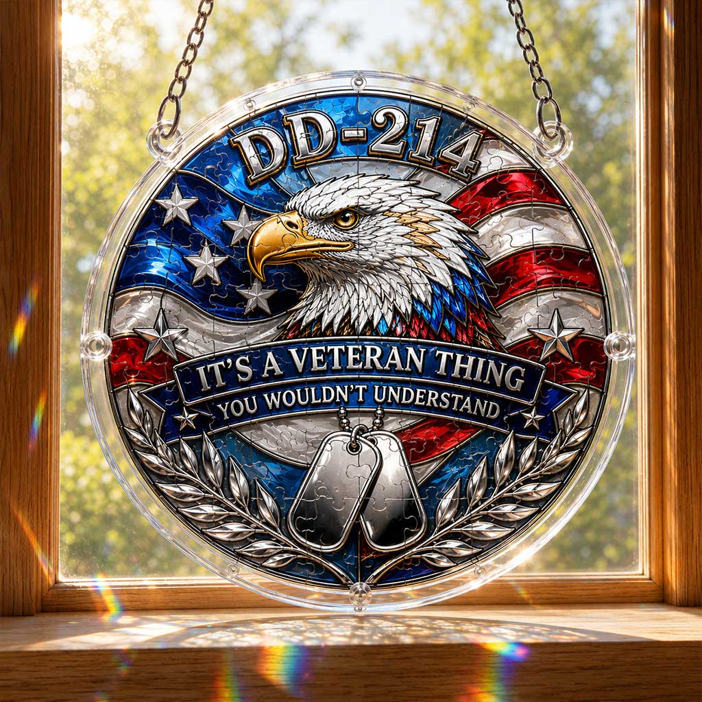 DD-214 Veteran Acryl-Puzzle-Hängeornament – Patriotischer Adler Fenstersonnenfänger Geschenk für Veteranen