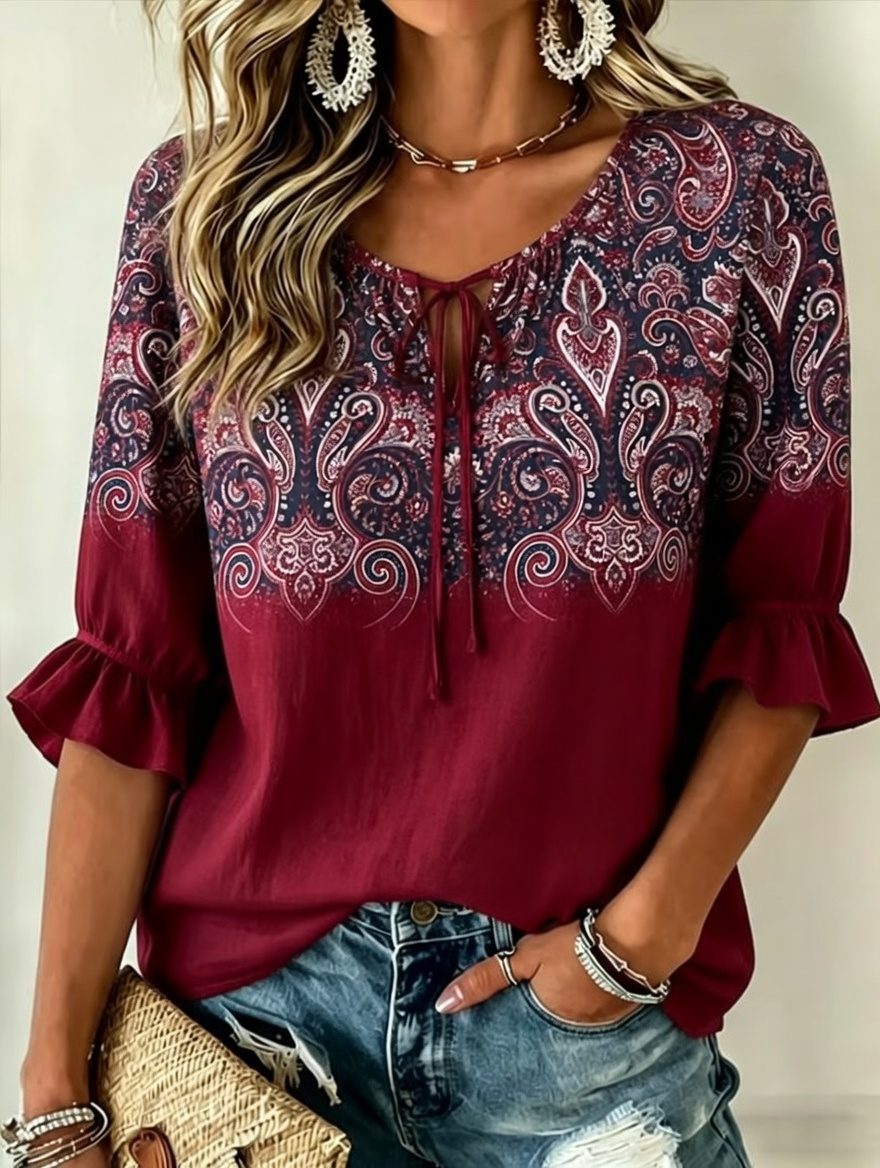 Chemise décontractée vintage pour femme à imprimé floral et patchwork