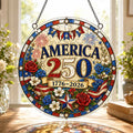 Amerika 250. Jubiläum Acryl-Puzzle-Hängeornament – 1776–2026 Patriotische Fensterdekoration im Buntglas-Stil