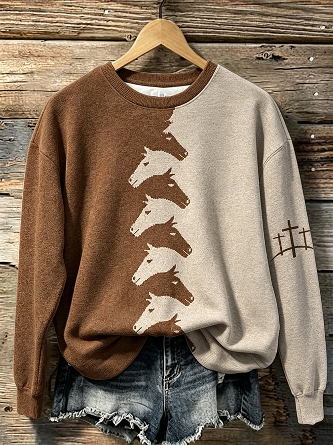 Vintage Western Damen Sweatshirt mit Kreuz-Print