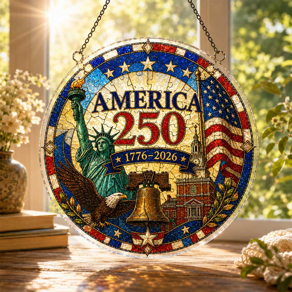 America 250 Acrylic Puzzle Hanging Ornament – 1776–2026 Patriotic Suncatcher Window Decoration