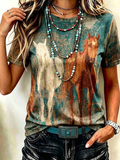 Damen T-Shirt mit Western-Tiermotiv und Rundhalsausschnitt