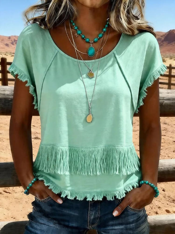 Women's Vintage Tassel Patchwork Casual Shirt