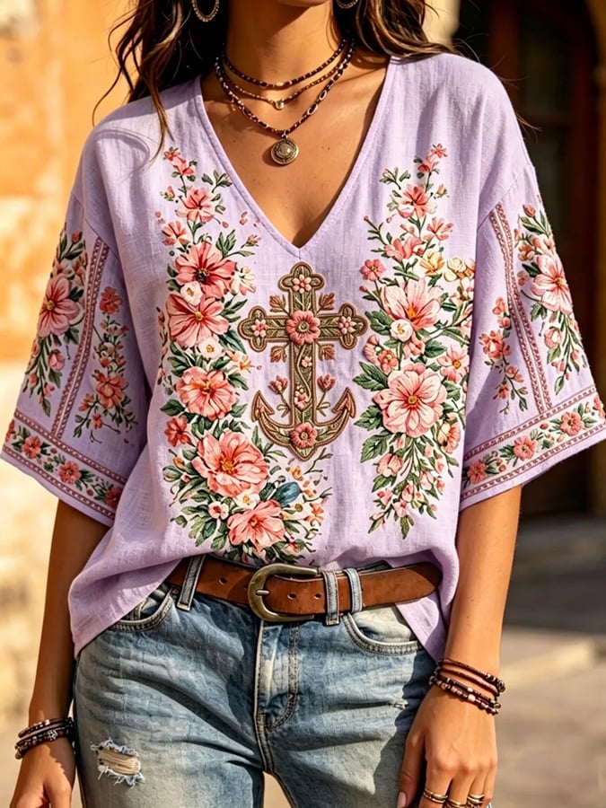 Women's Floral Cross-Print Top