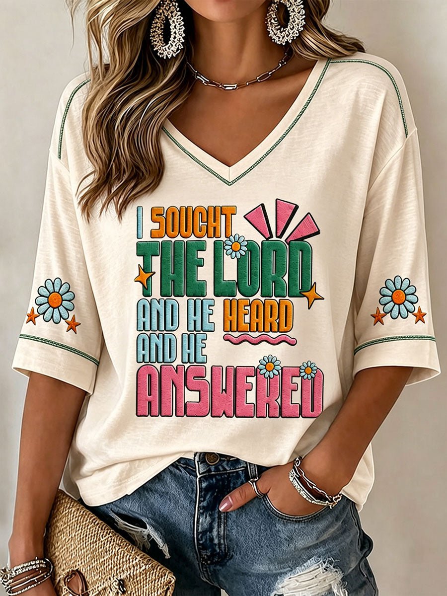 Women's I Sought The Lord And He Heard And He Answered Print T-Shirt