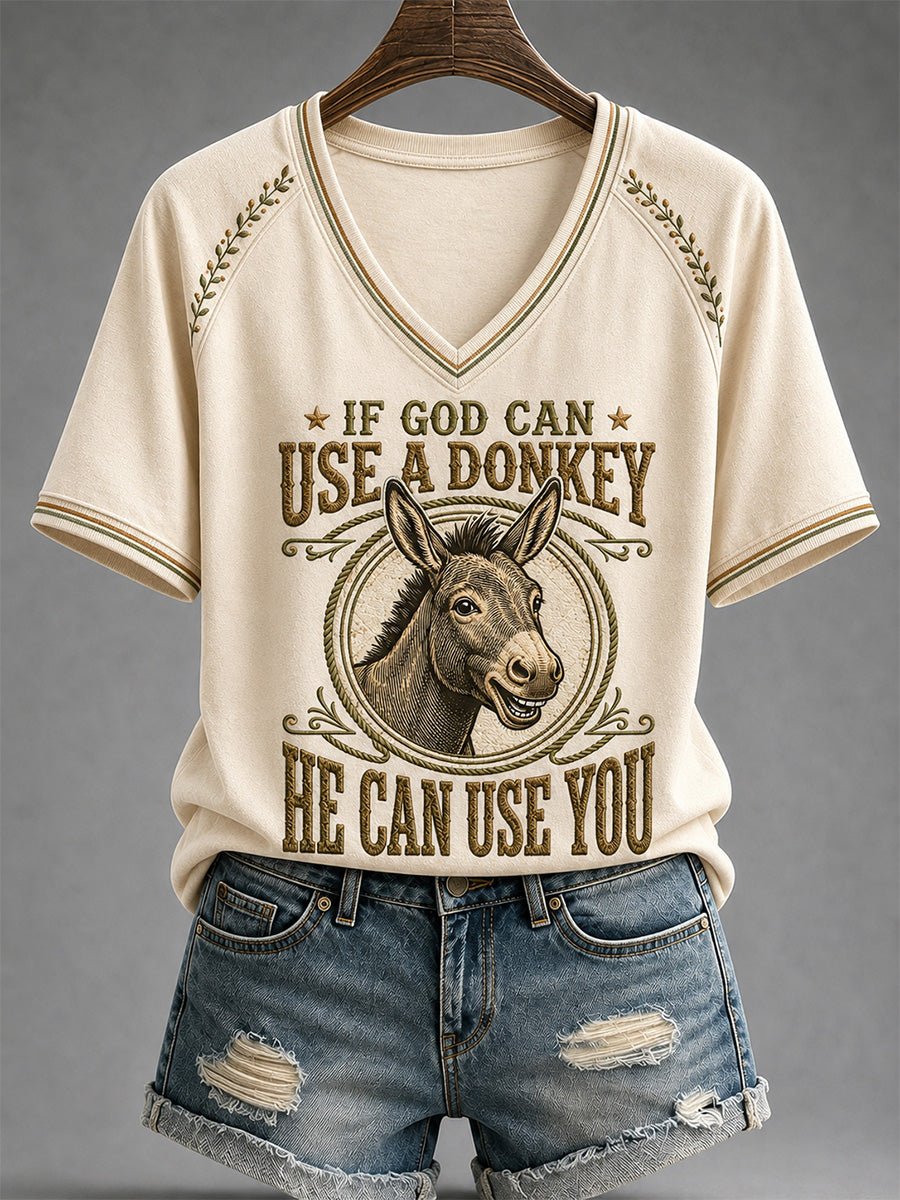 Women's Funny Donkey of God Can Use Donkey He Can Use You Printed Casual Tops
