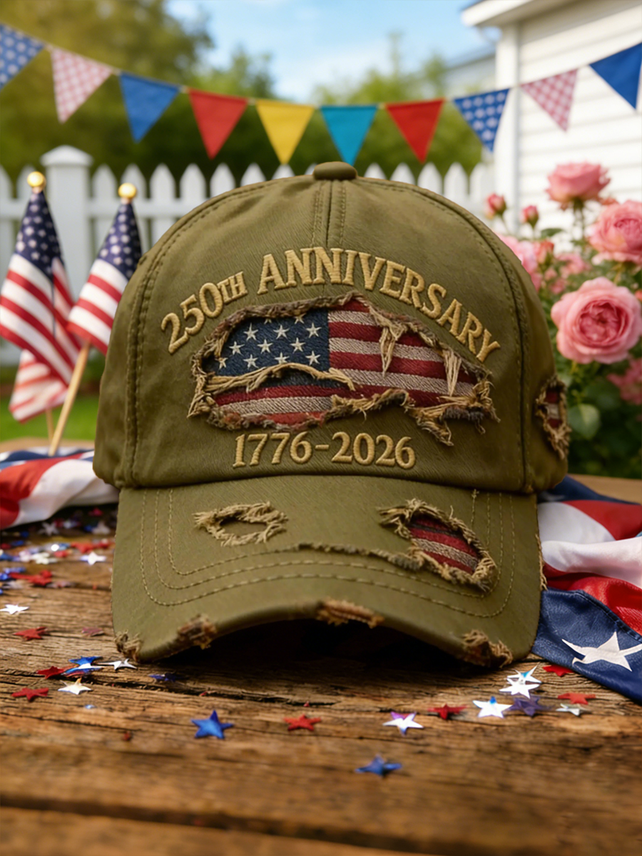 Casquette de baseball vintage en jean vieilli drapeau 250e anniversaire des États-Unis