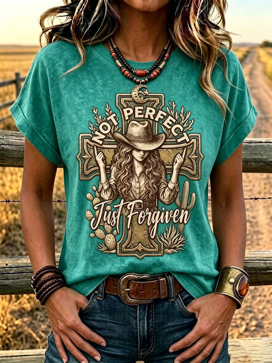 Women'S Western-Style Retro Faith Print  T-Shirt