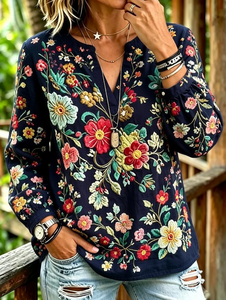 Haut décontracté à imprimé floral pour femme