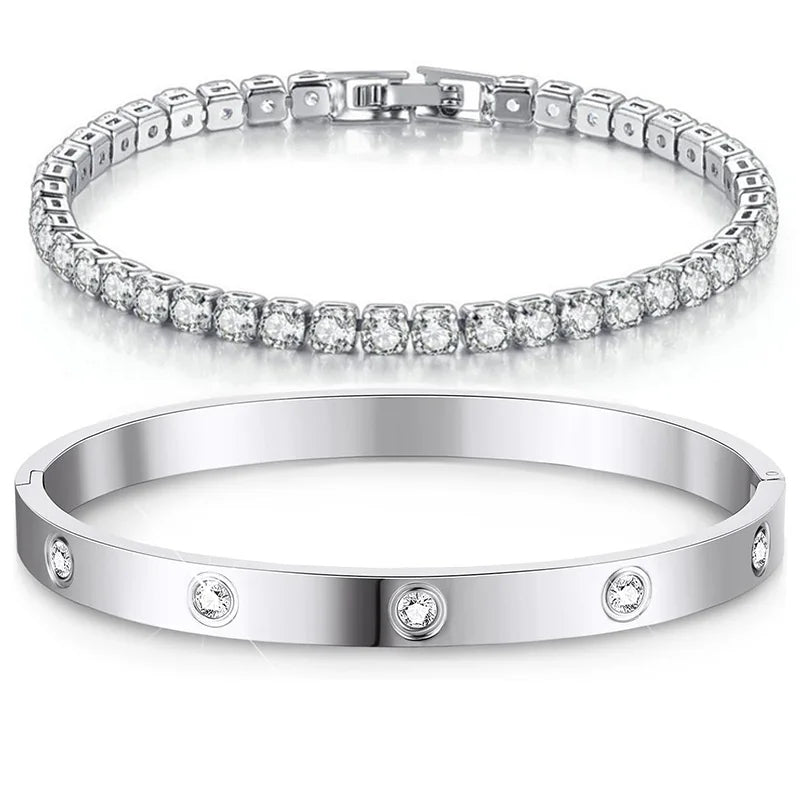 Set de bracelets-joncs et chaîne de tennis