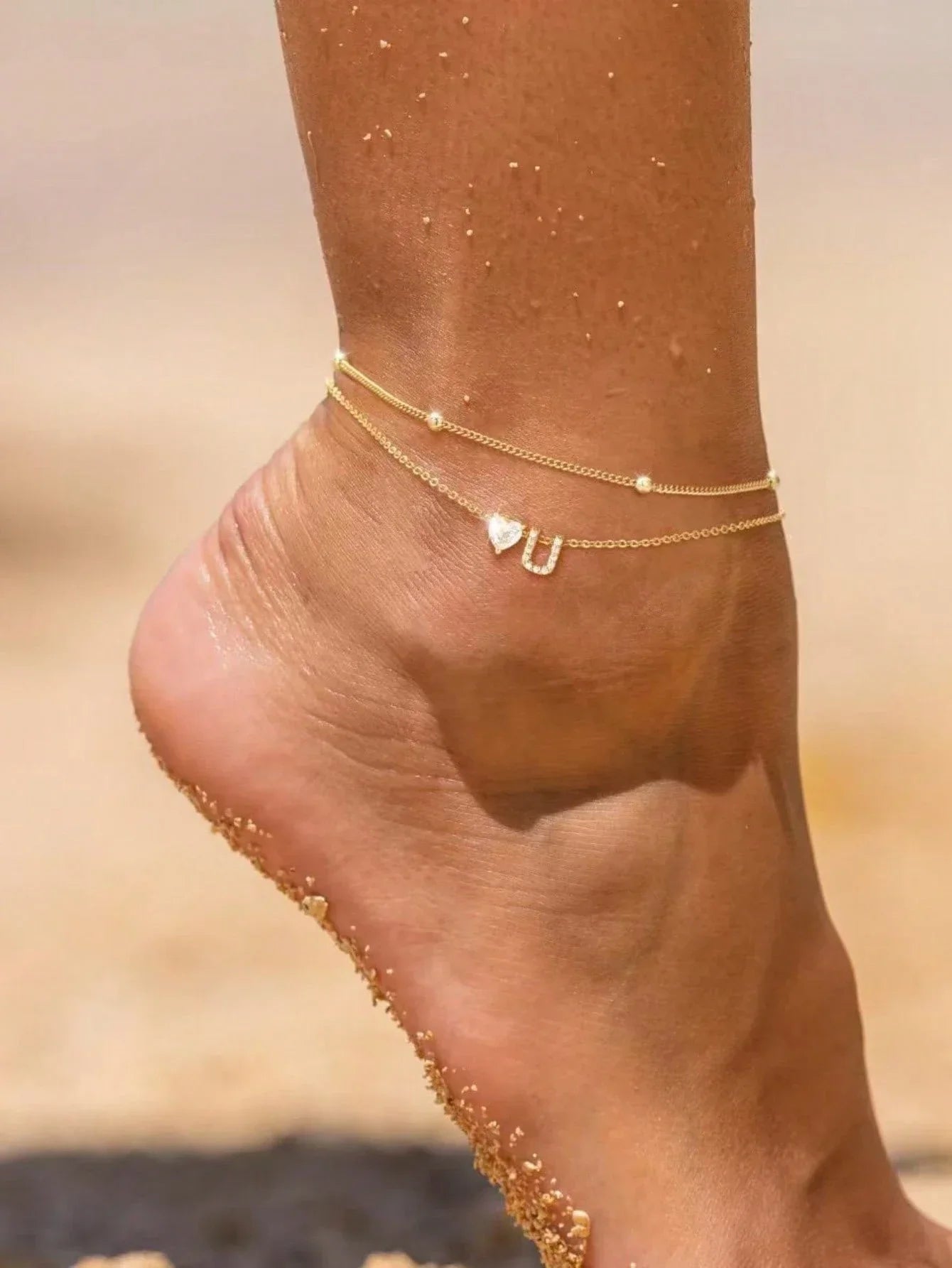 Gold Herz Charm Anfangs-Fußkette