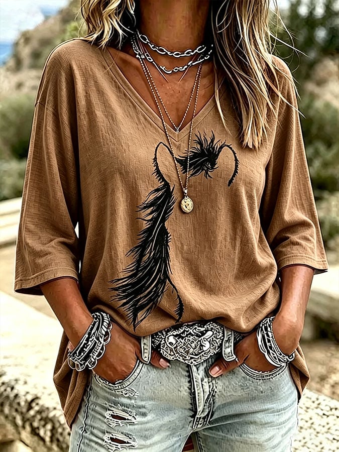Damen-Freizeit-Oberteil mit Retro-Print