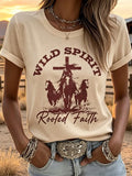 Damen-T-Shirt mit „Wild Spirit Rooted Faith“-Aufdruck und lässigem Schnitt