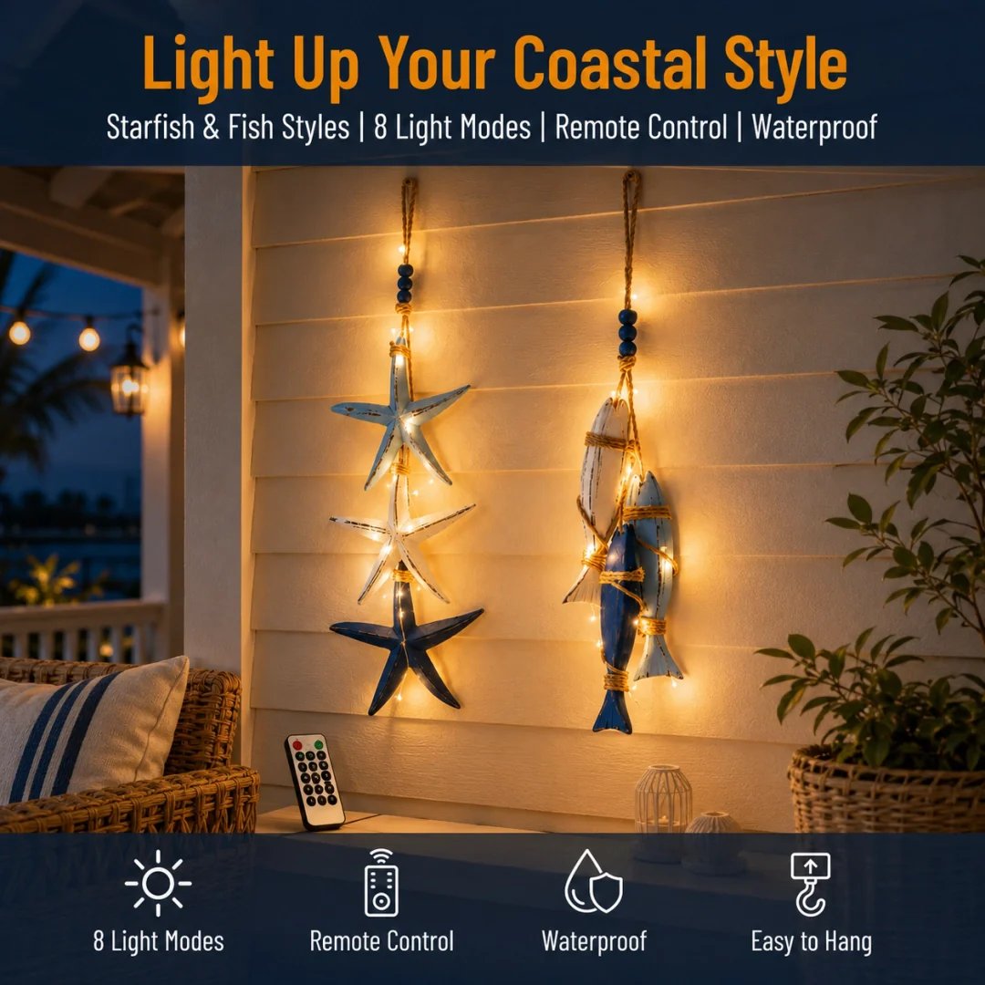 Coastal Wooden Hanging Ornament Lights