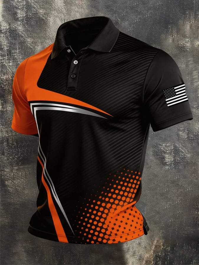 Polo à manches courtes pour homme, style rétro, avec col et blocs de couleur Patriot