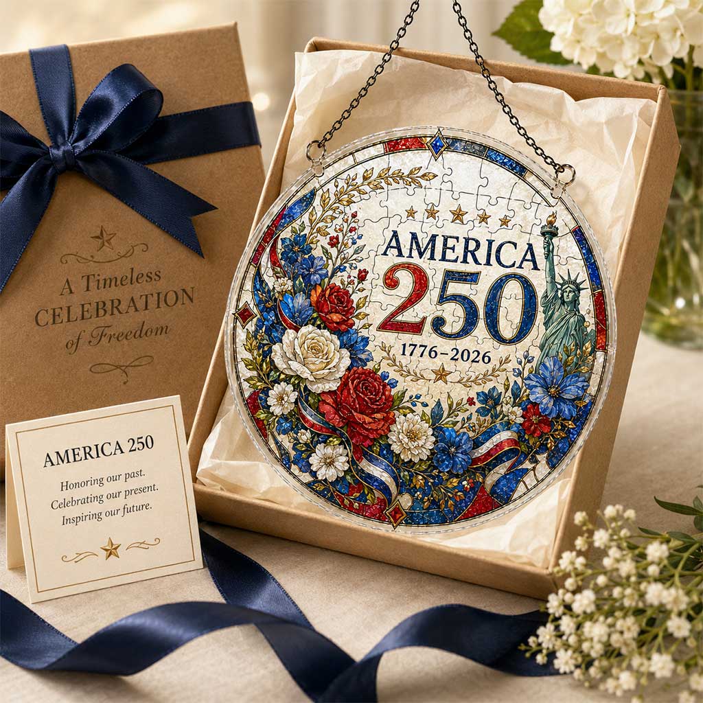 America 250th Anniversary Acrylic Puzzle Hanging Ornament | 1776–2026 Patriotic Window Suncatcher Decor