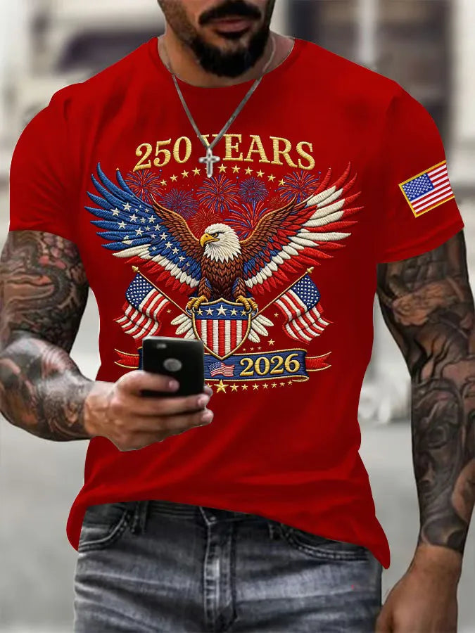 Men's American Flag Commemorative 250th Anniversary Classic Pattern Short Sleeve T-shirt