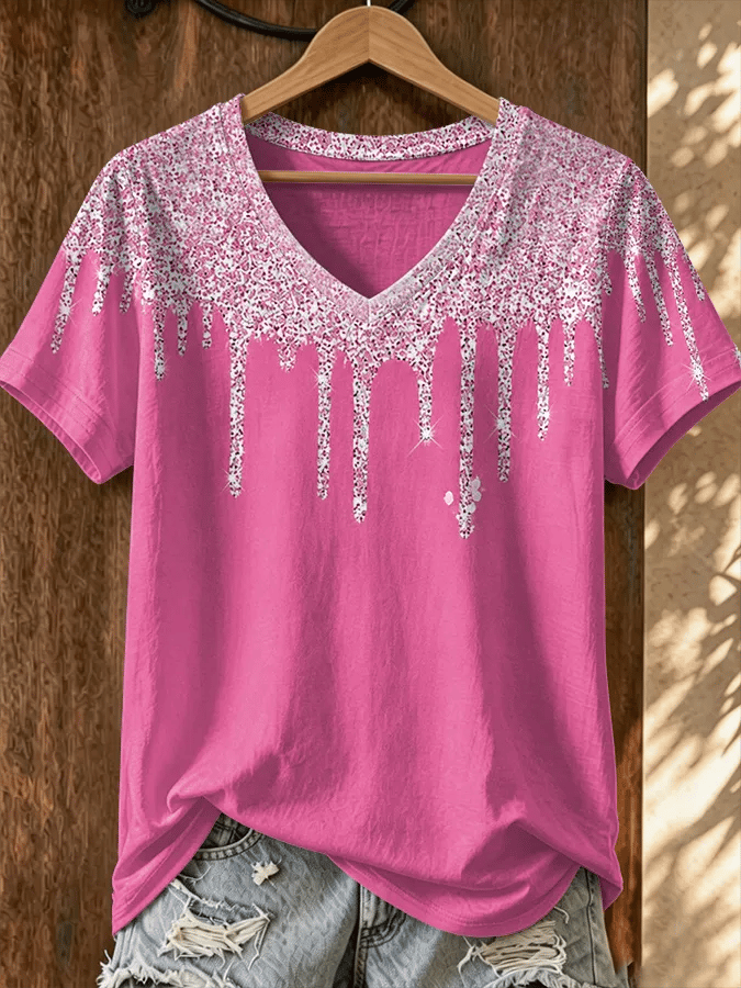 Damen Retro Brustkrebs Print T-Shirt
