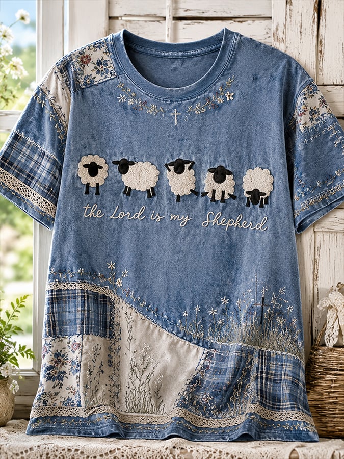 Women's Retro The Lord Is My Shepherd  Faith Print T-shirt