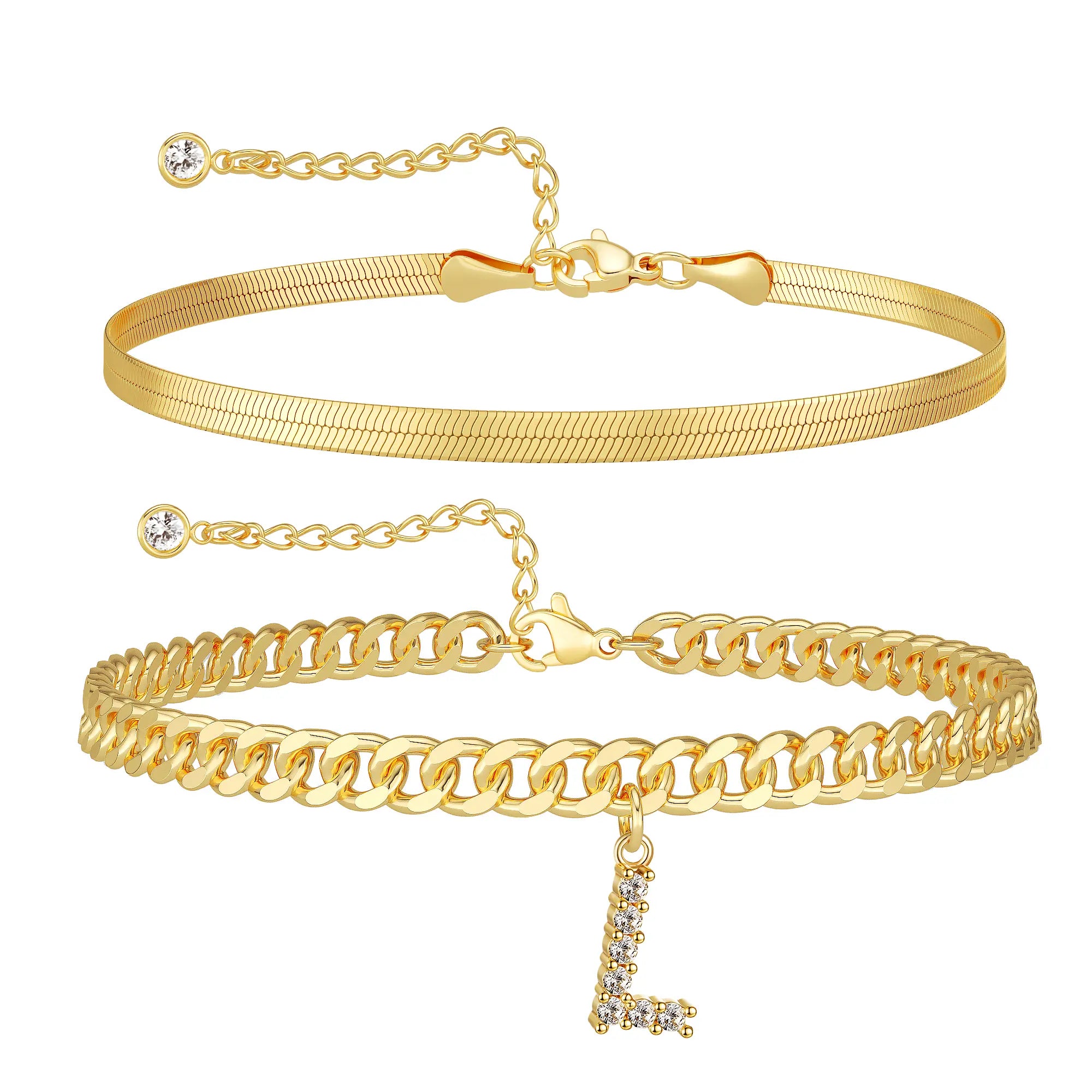 Damen-Gold-Fußkettchen-Set mit Buchstabenanhänger