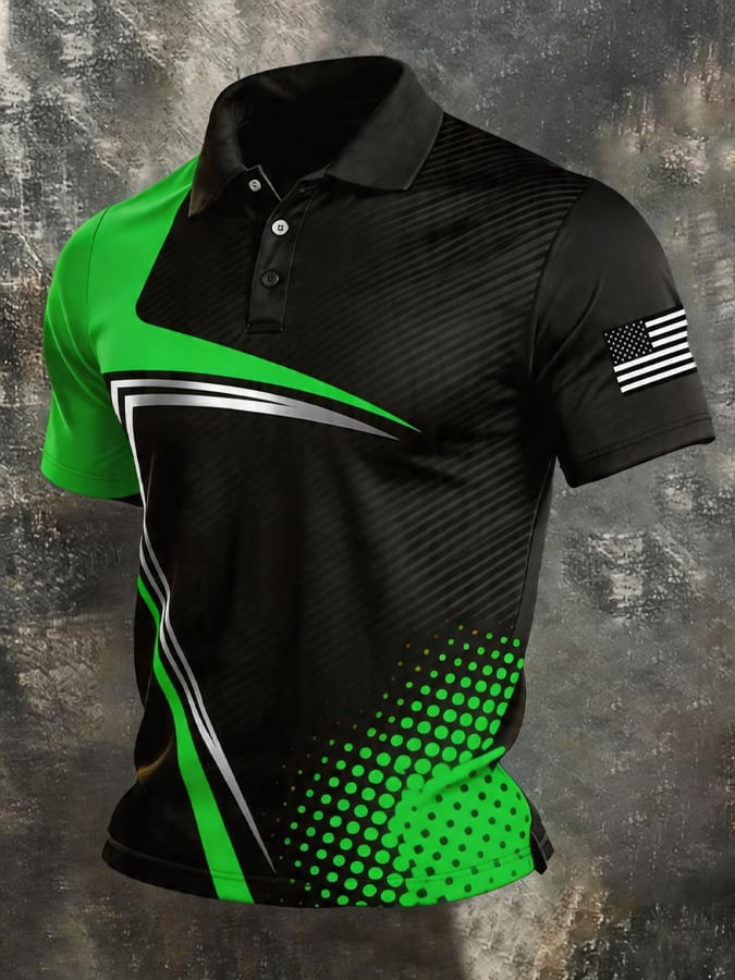 Polo à manches courtes pour homme, style rétro, avec col et blocs de couleur Patriot