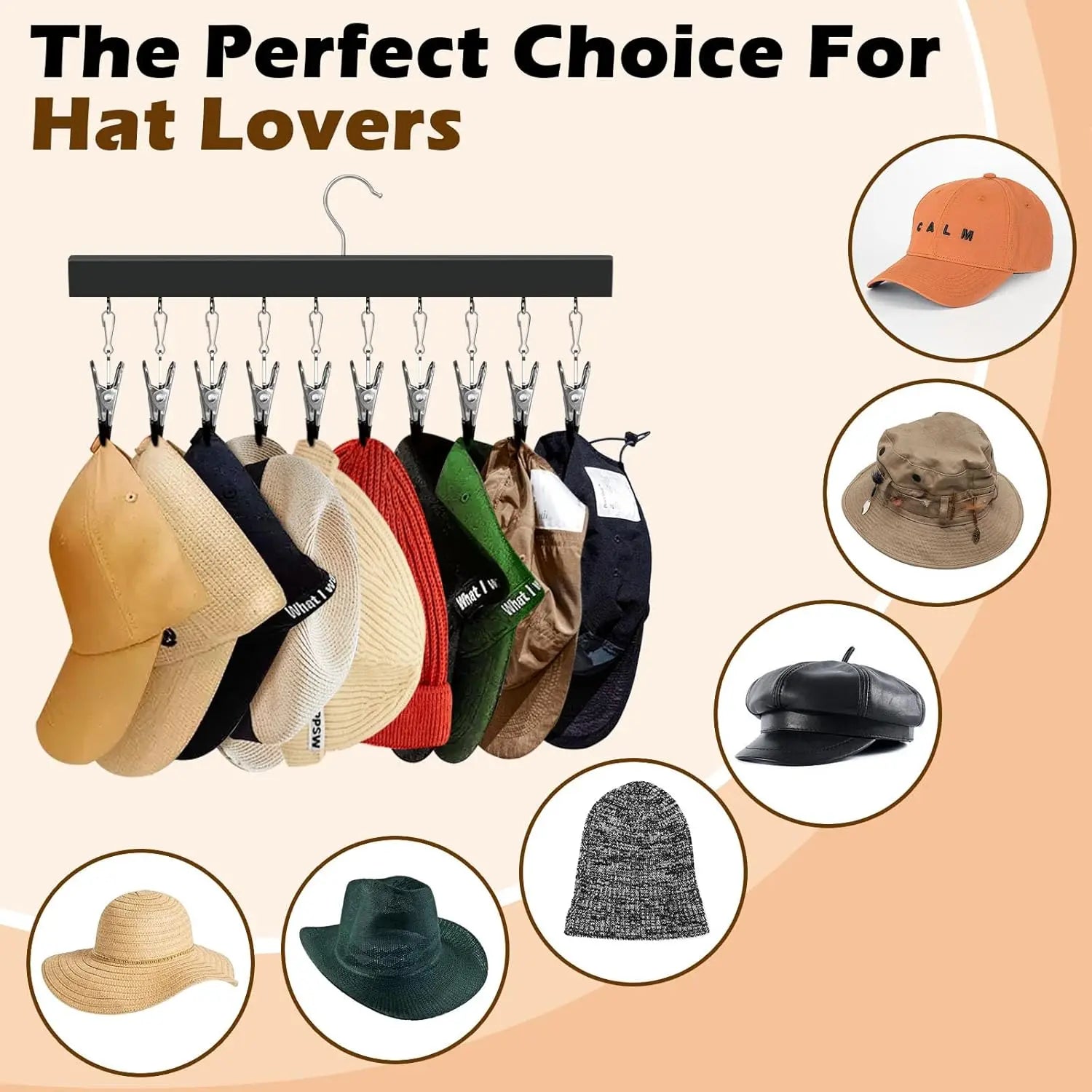 2-Pack Wooden Hat Organizer with Clips