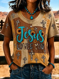 Damen T-Shirt im Retro Western Stil mit Kunstdruck