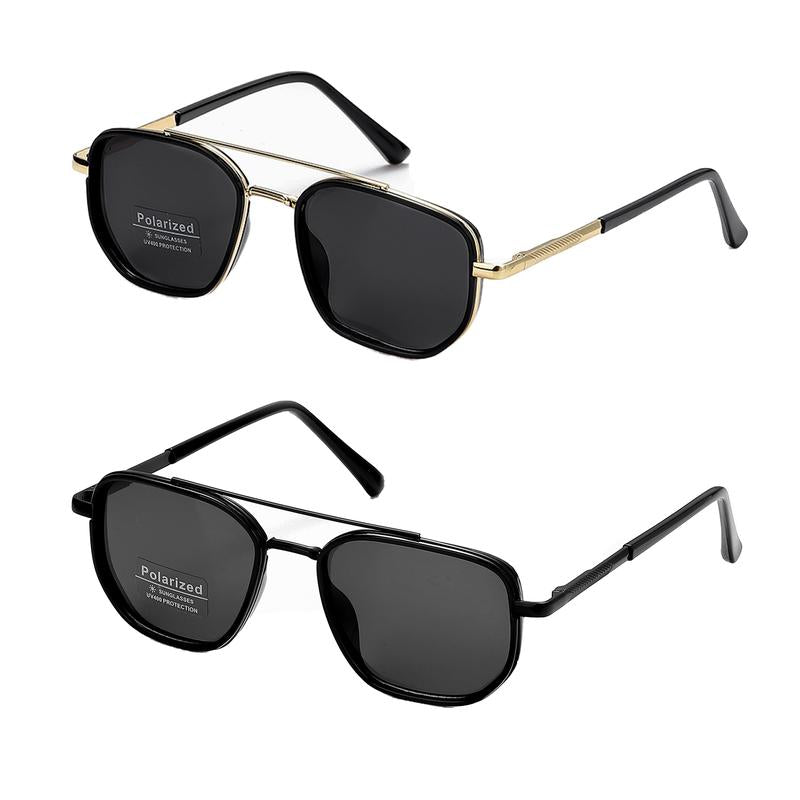 Lunettes de soleil polarisées géométriques pour hommes à double pont – Monture en métal style rétro