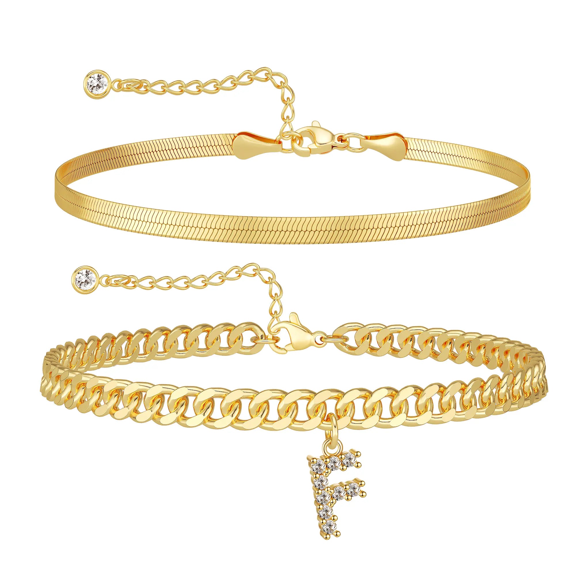 Damen-Gold-Fußkettchen-Set mit Buchstabenanhänger