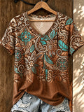 Damen Retro Western Stil Faith bedrucktes V-Ausschnitt T-Shirt