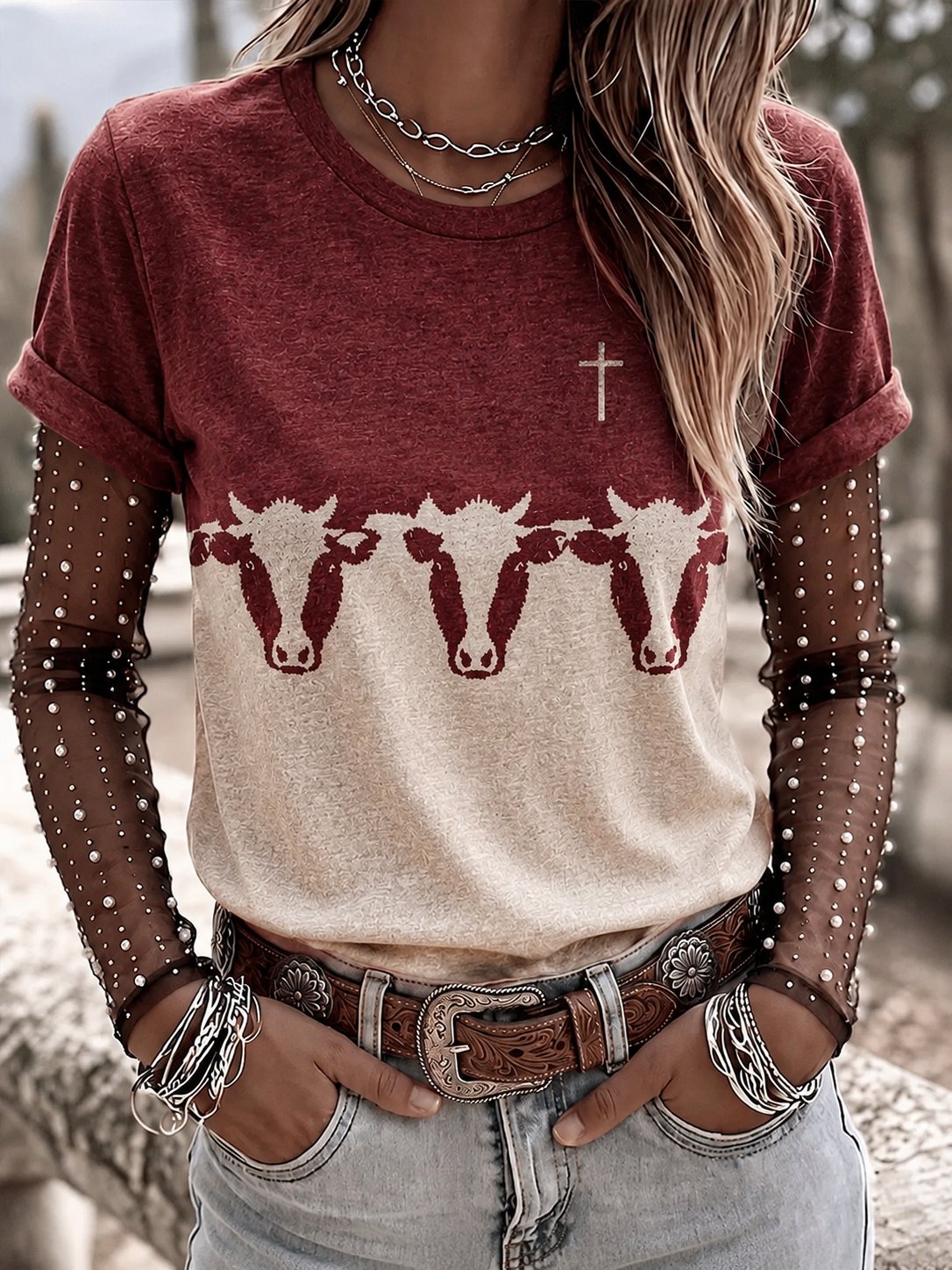 Damen T-Shirt Western Faith Kurzarm