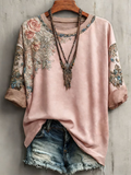 Damen Vintage Bedrucktes Freizeit-T-Shirt mit kurzen Ärmeln