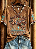 Damen Western Pferd Türkis Leopardenmuster V-Ausschnitt T-Shirt