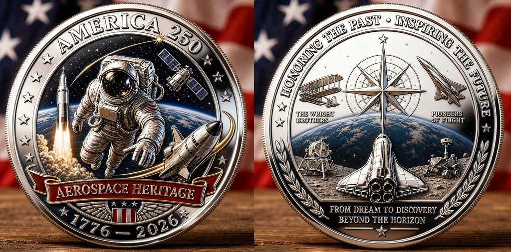 America 250 Aerospace Heritage Commemorative Coin — 1776–2026 Patriotic Space Exploration Collectible Medal