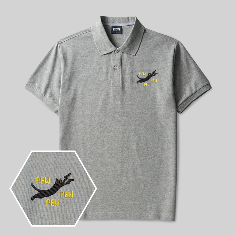 Pew Pew Pew Katze Geek Besticktes Poloshirt