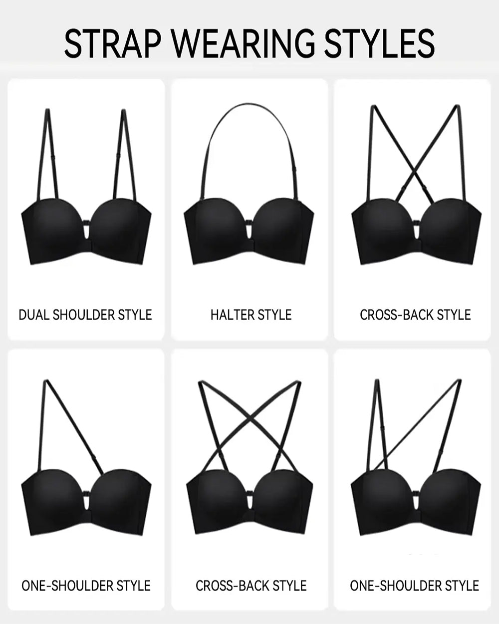 Women's Strapless Bra with Dual Front Buckle | Anti-Slip Wireless Full Support Bra