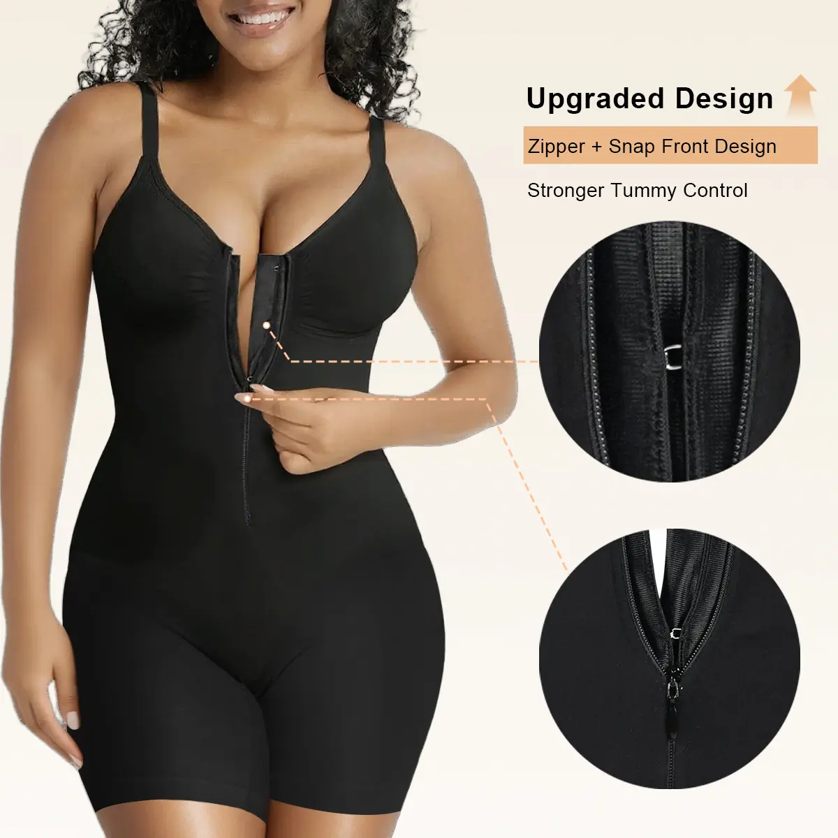 Body gainant zippé pour femme | Façonneur de corps sans couture avec contrôle du ventre