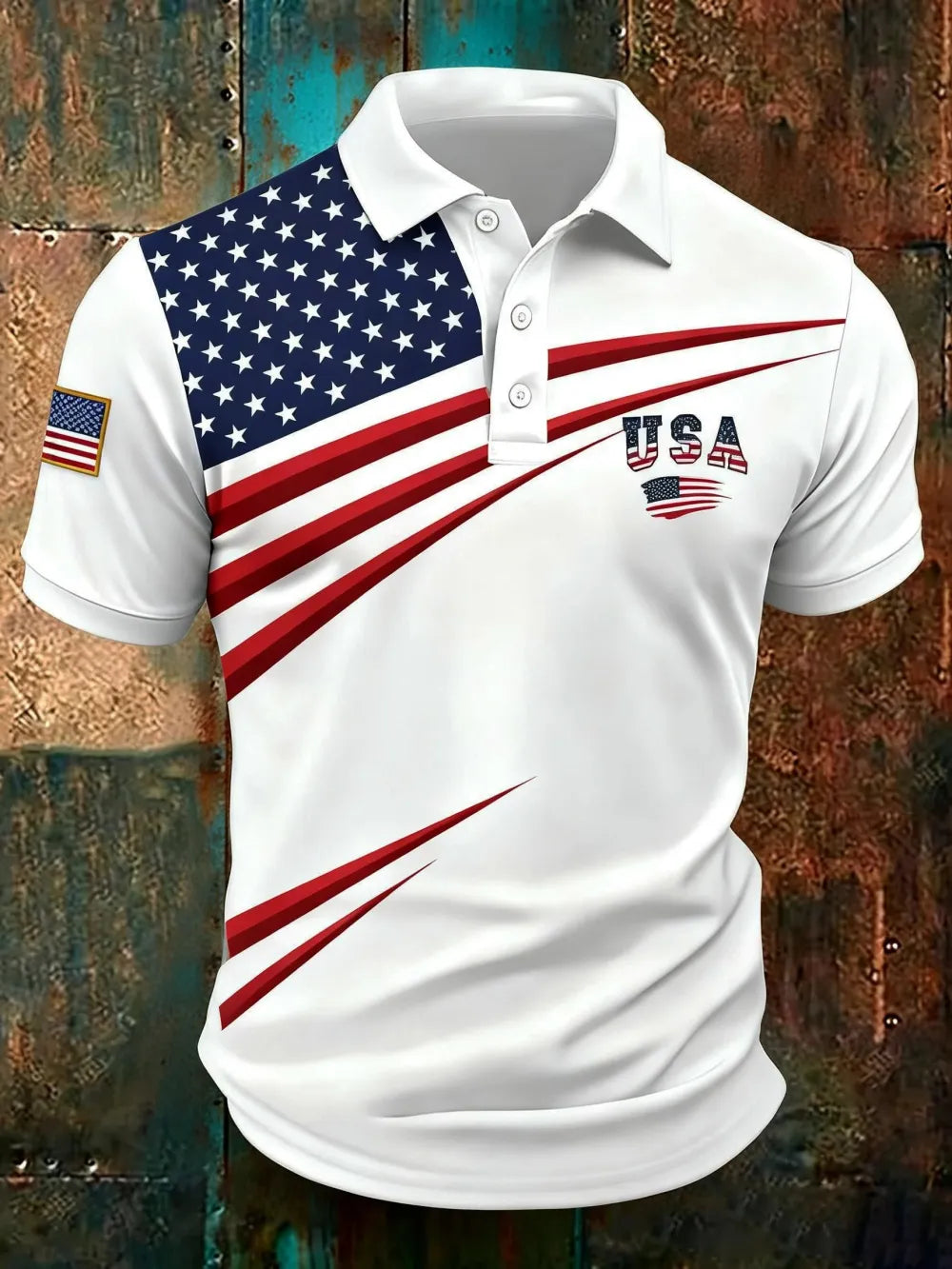 Herren Retro Casual Polohemd mit Print und kurzen Ärmeln zum Unabhängigkeitstag