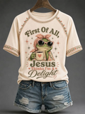 Damen Frosch Kaffee Lustig Christlicher Glaube Print Oberteil