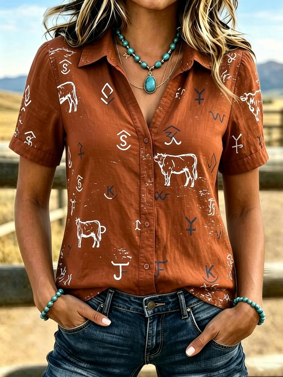 Women's Western-style Retro Print Shirt