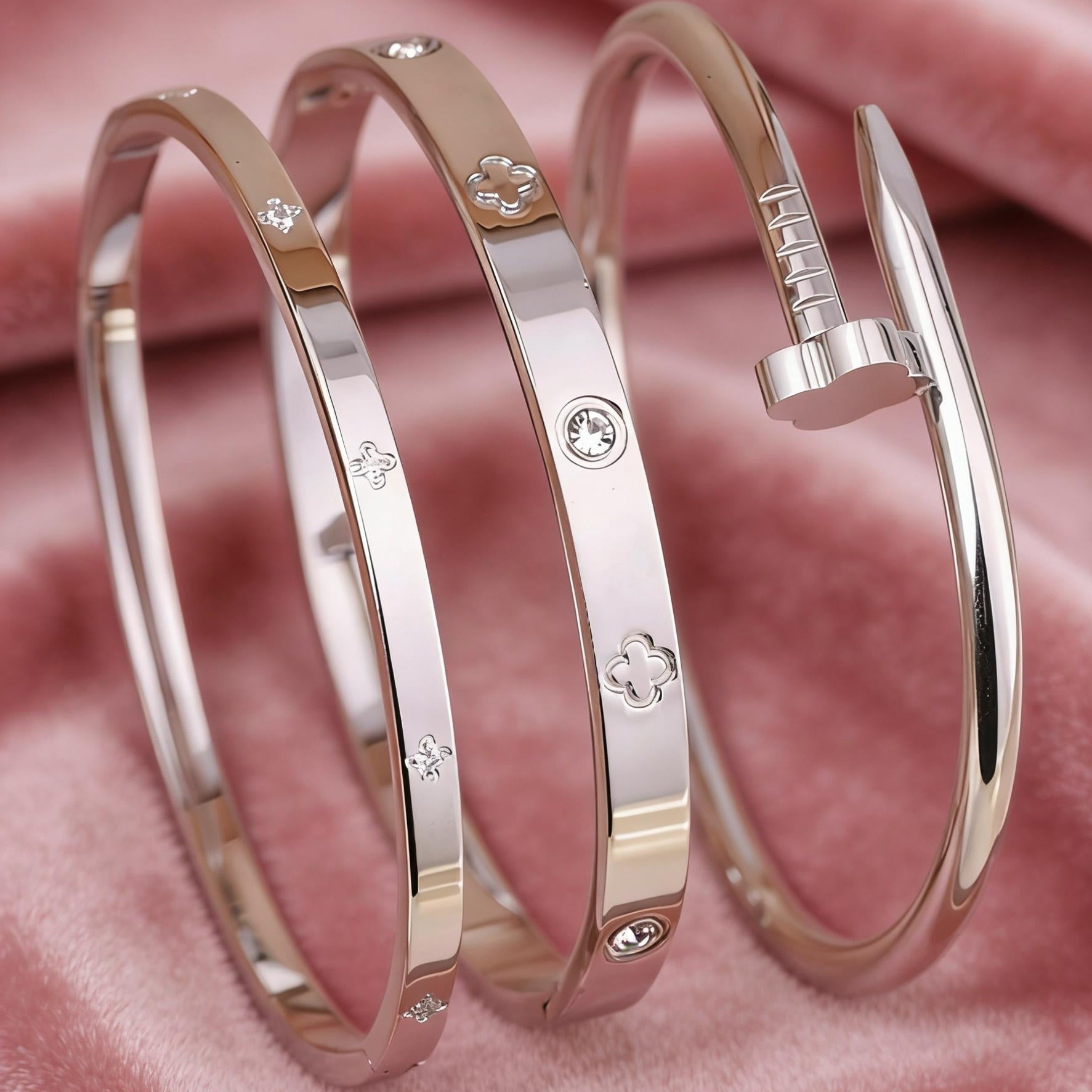 Ensemble de bracelets en acier inoxydable avec motif floral pour femme