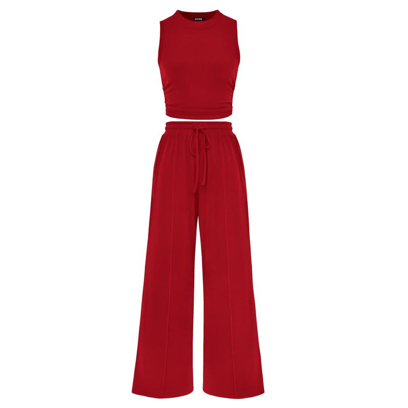 Ensemble crop top côtelé et pantalon large
