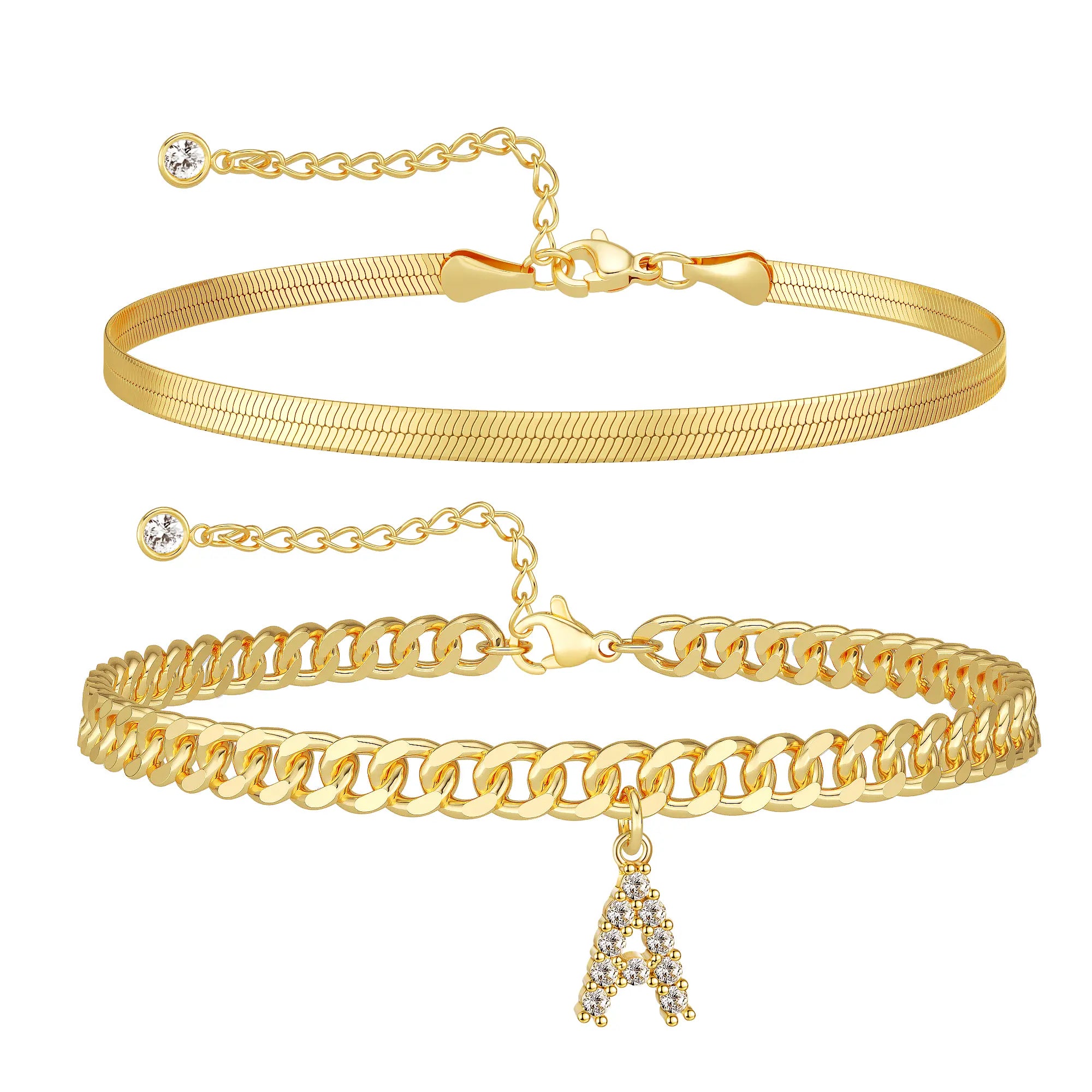 Damen-Gold-Fußkettchen-Set mit Buchstabenanhänger