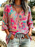 Damen Freizeit Retro-Print Oberteil