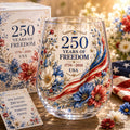 America 250 Floral Freedom Patriotic Glass Cup Gift Set